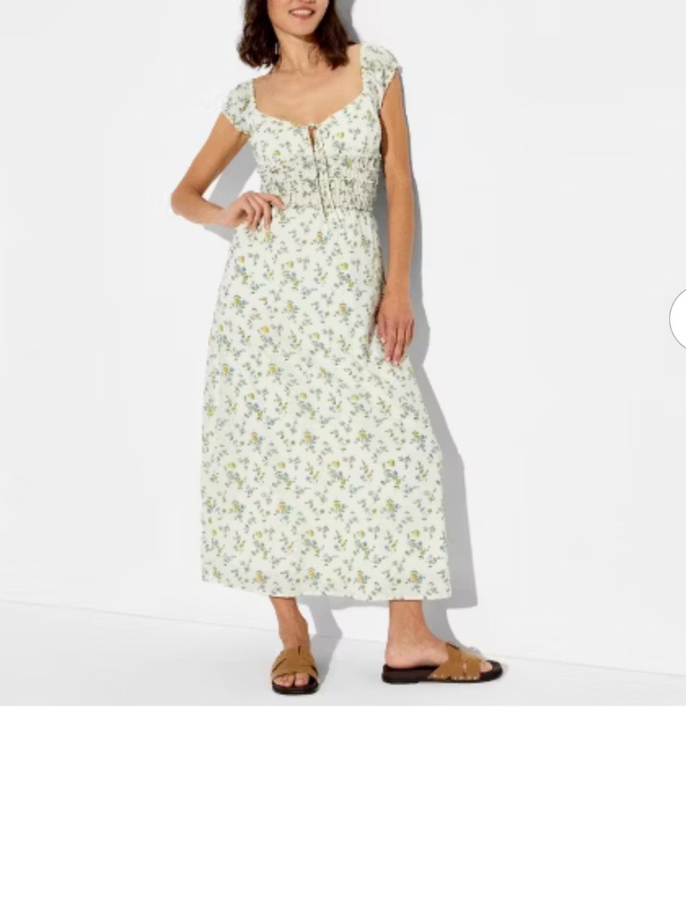 wild fable White Floral Smocked Maxi Dress with Blue & Yellow Flowers